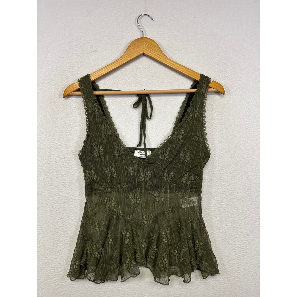 Fairycore Electric Behaviour Womens Small Olive Green Lace Peplum Camisole Top